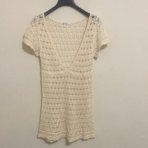 Vintage y2k Old Navy Cream Crochet V-Neck Short Swim coverup